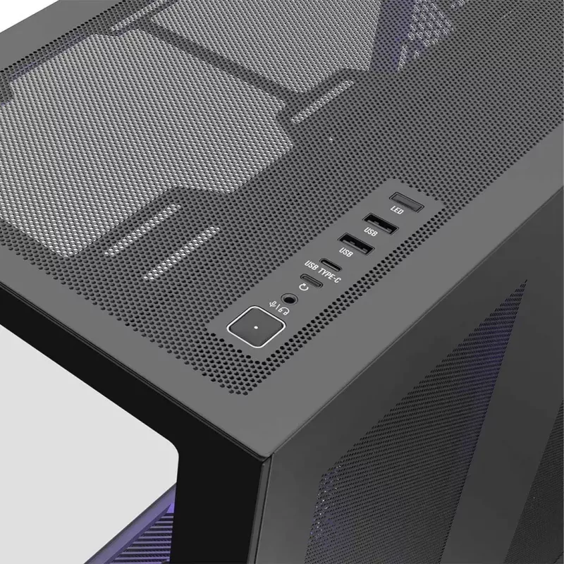 Full-Tower PC Case MODECOM Volcano SPACE XL NF — Black, tempered glass, ARGB, supports micro-ATX, up to 44 cm GPU, 3×3.5 inch/4×2.5 inch bays, USB-A 2×, USB-C 1×