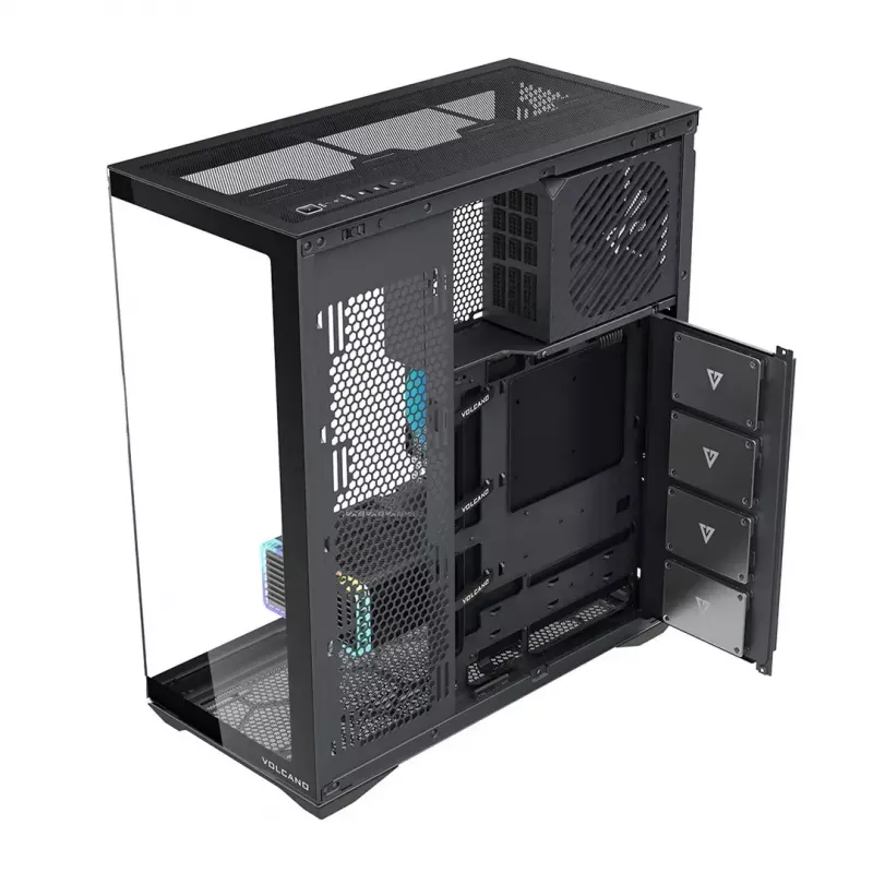 Full-Tower PC Case MODECOM Volcano SPACE XL NF — Black, tempered glass, ARGB, supports micro-ATX, up to 44 cm GPU, 3×3.5 inch/4×2.5 inch bays, USB-A 2×, USB-C 1×