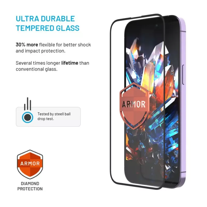 Screen protector FIXED for Apple iPhone 17 Pro — tempered glass, black, Armor with anti-dust applicator and AR layer