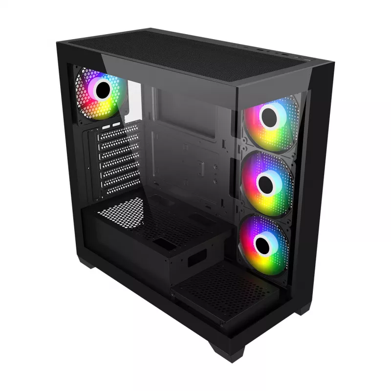 FSP M340-BA Case Midi Tower mITX, mATX, ATX Black ARGB, Midi Tower, PC, Black, ATX, micro ATX, Mini-ITX, Glass, SPCC, 17 cm