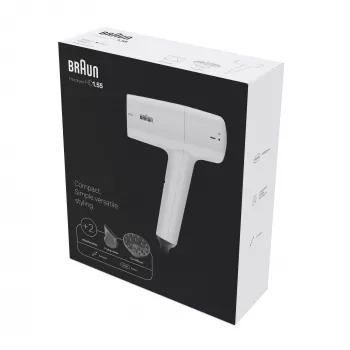 Hair dryer BRAUN HD1.55 — 1800 W, 2 heat levels, Cool shot, 1.8 m cord, White