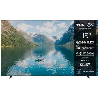 115 inch TCL 115C7K 4K Ultra HD QD‑Mini LED Smart TV, 3840×2160, 3000 cd/m², PPI 4600, Wi‑Fi, Ethernet, DVB