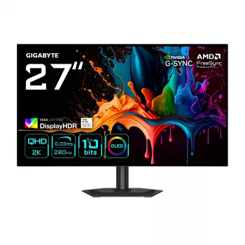 GIGABYTE MO27Q28G 27 inch OLED QHD Gaming Monitor - 2560 x 1440, 280Hz, 0.03ms, 335 cd/m², Display HDR True Black 500, HDMI 2.1, Displayport 1.4
