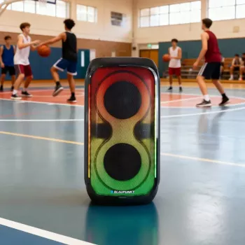 Speaker system BLAUPUNKT PB60X — 120W RMS, Bluetooth A2DP, FM, LED display, 7000mAh battery, 18h, AUX, remote, 568×322×321 mm