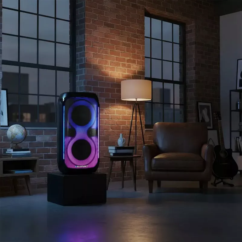 Speaker system BLAUPUNKT PB60X — 120W RMS, Bluetooth A2DP, FM, LED display, 7000mAh battery, 18h, AUX, remote, 568×322×321 mm