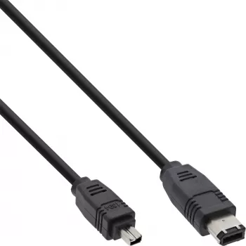 InLine FireWire 400 1394 Cable 6 to 4 Pin male 1.8m, Black, 1.8 m, 6-pin, 4-Pin, Male/Male, 175 mm