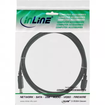 InLine FireWire 400 1394 Cable 6 to 4 Pin male 1.8m, Black, 1.8 m, 6-pin, 4-Pin, Male/Male, 175 mm