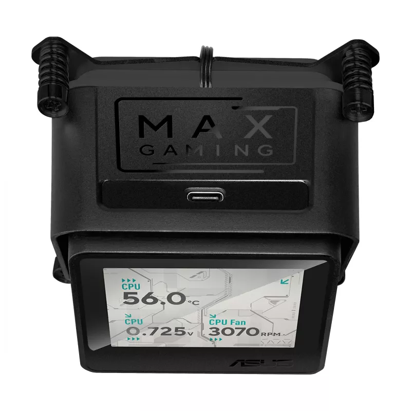 All-in-one liquid cooler ASUS MAX GAMING LC 360 ARGB LCD — 360mm radiator, 120mm fans, supports AM4/AM5/LGA1700, Black