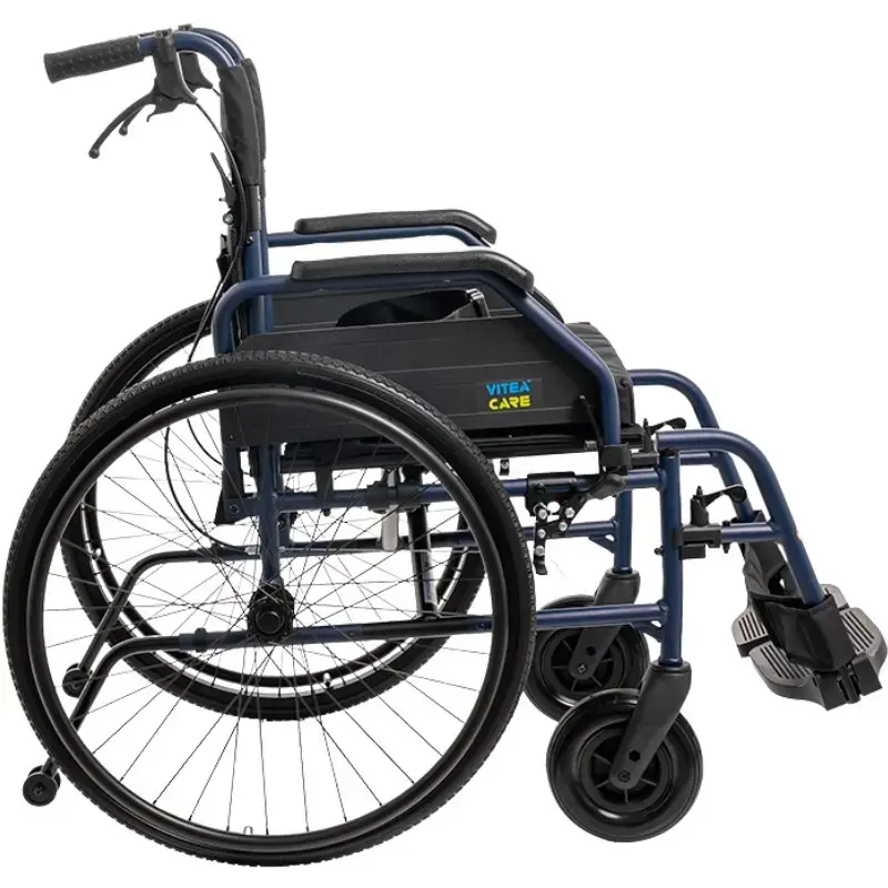 Lightweight alloy wheelchair MDH NAVY1 — aluminium frame, seat 46×42 cm, max user weight 120 kg, foldable, 14.7 kg