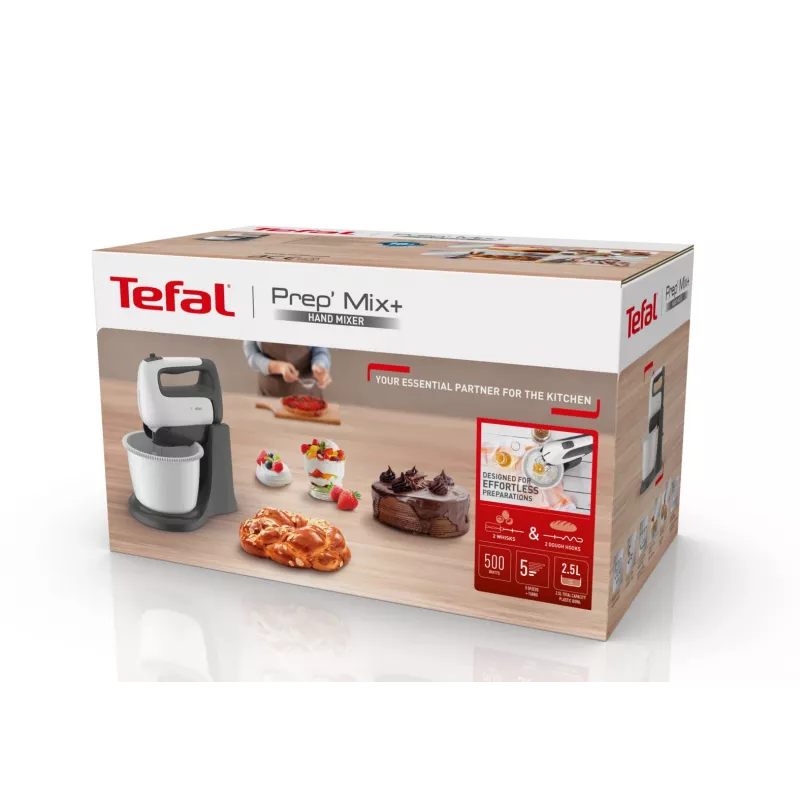 Tefal PrepMix+ HT464138 hand mixer with stand bowl 500 W grey/white