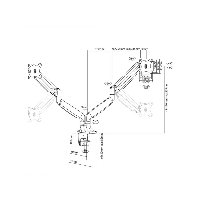 Multibrackets M Deskmount Gas Spring Dual Black