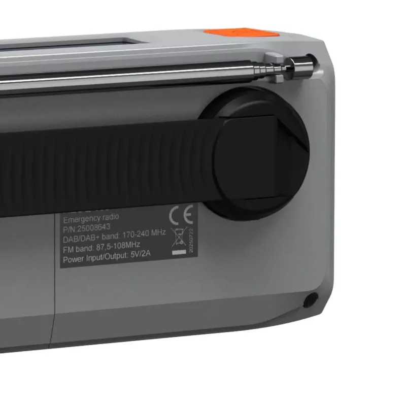 Portable wind-up radio Marmitek RESQ 100 — DAB/DAB+/FM, 3 W, LCD, USB‑C, 3.5 mm jack, light grey
