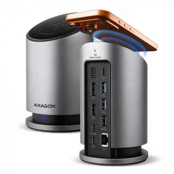 AXAGON HMC-WL9 USB-C 9‑in‑1 Docking Hub with 10 Gbps, 100W PD, 8K HDMI, Ethernet, Wireless Charging