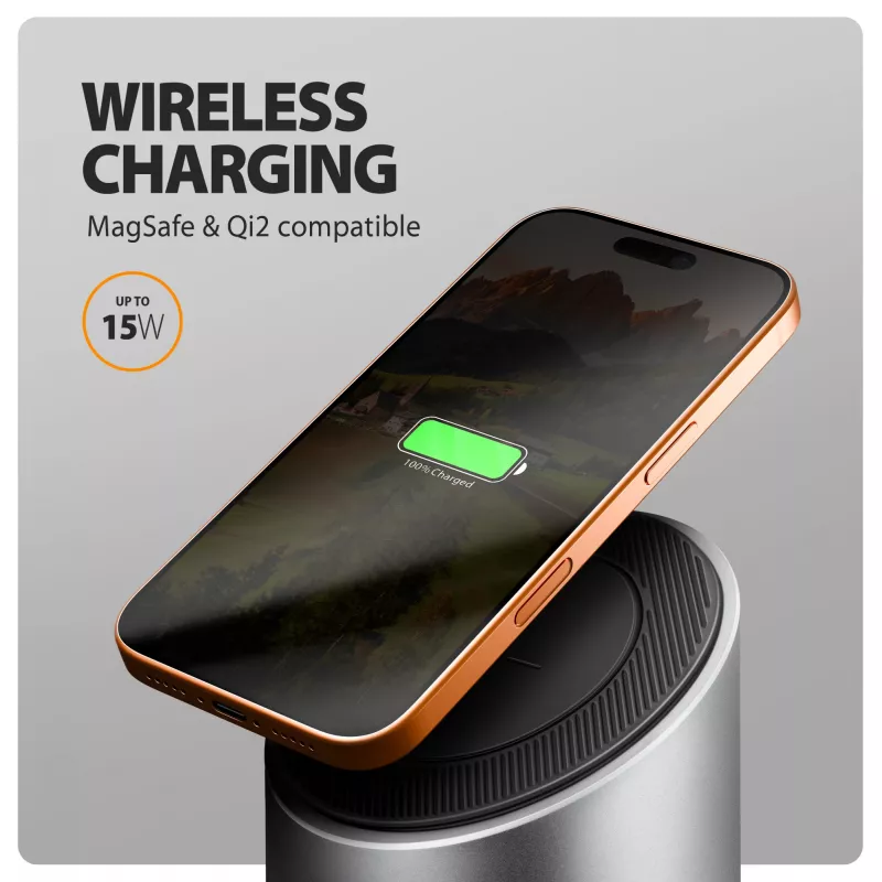 AXAGON HMC-WL9 USB-C 9‑in‑1 Docking Hub with 10 Gbps, 100W PD, 8K HDMI, Ethernet, Wireless Charging