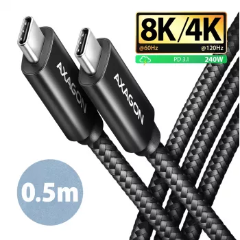 USB-C to USB-C cable AXAGON BUCM4X-CM05AB — USB4 Gen 3x2, 40 Gbit/s, 240 W, 0.5 m, black