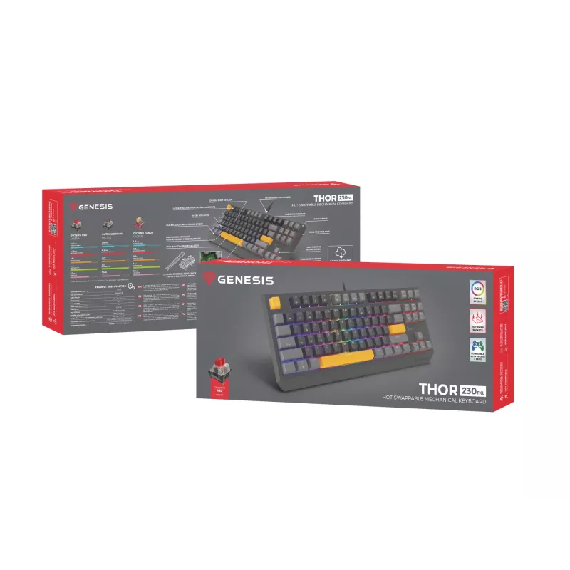 GENESIS Thor 230 TKL keyboard Gaming USB + RF Wireless + Bluetooth QWERTY Black, Grey, Orange