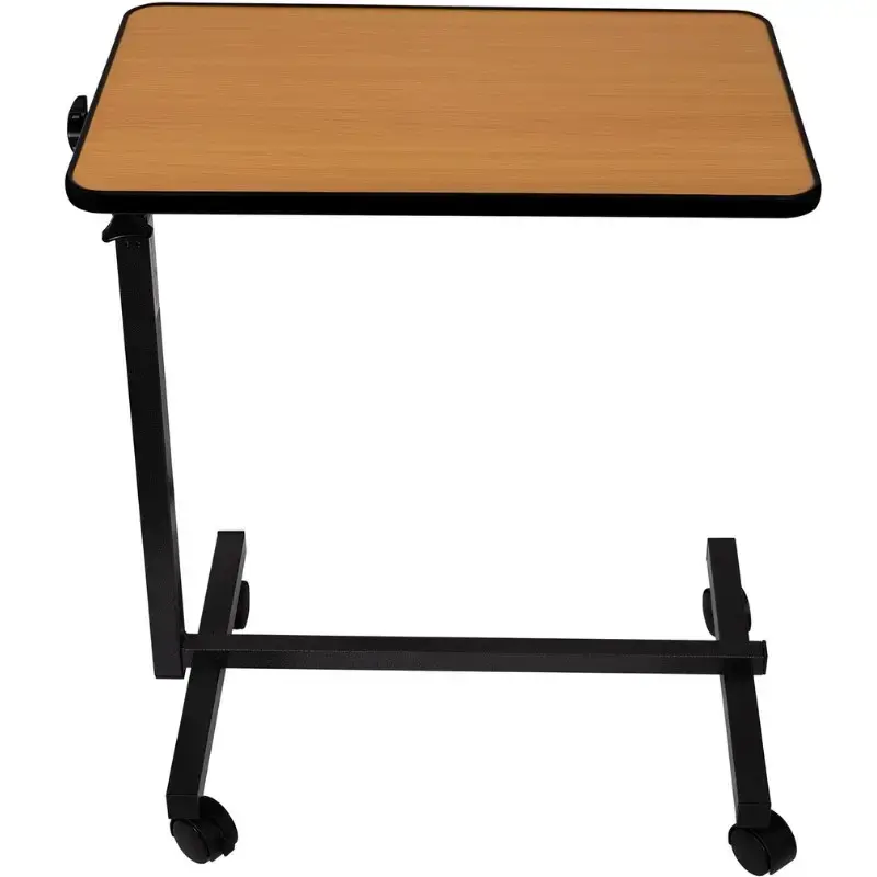 Overbed table ActionMed SP100AM — bedside adjustable table, rectangular top, height-adjustable, tilt, lockable wheels, max load 20 kg, wood colour