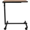 Overbed table ActionMed SP100AM — bedside adjustable table, rectangular top, height-adjustable, tilt, lockable wheels, max load 20 kg, wood colour