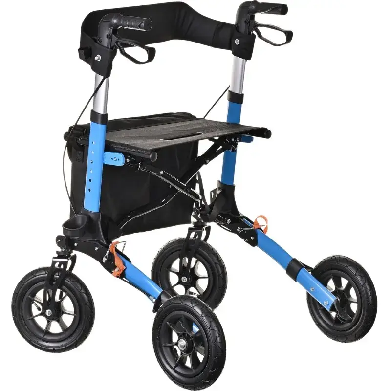 Mobility walker ActionMed CH200AM aluminium terrain walker, lightweight foldable frame, seat, 4 wheels, adjustable height