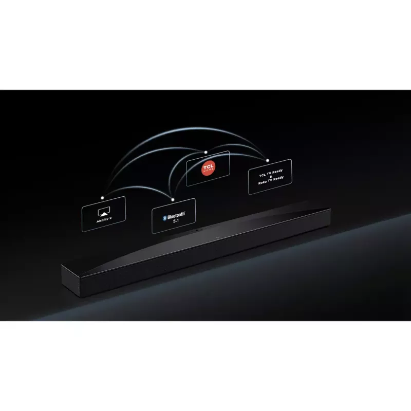 Sound bar TCL Q75H 620W 5.1.2-channel with wireless active subwoofer, HDMI 2.1, Bluetooth 5.3, Wi‑Fi 5, 1040×110×58 mm