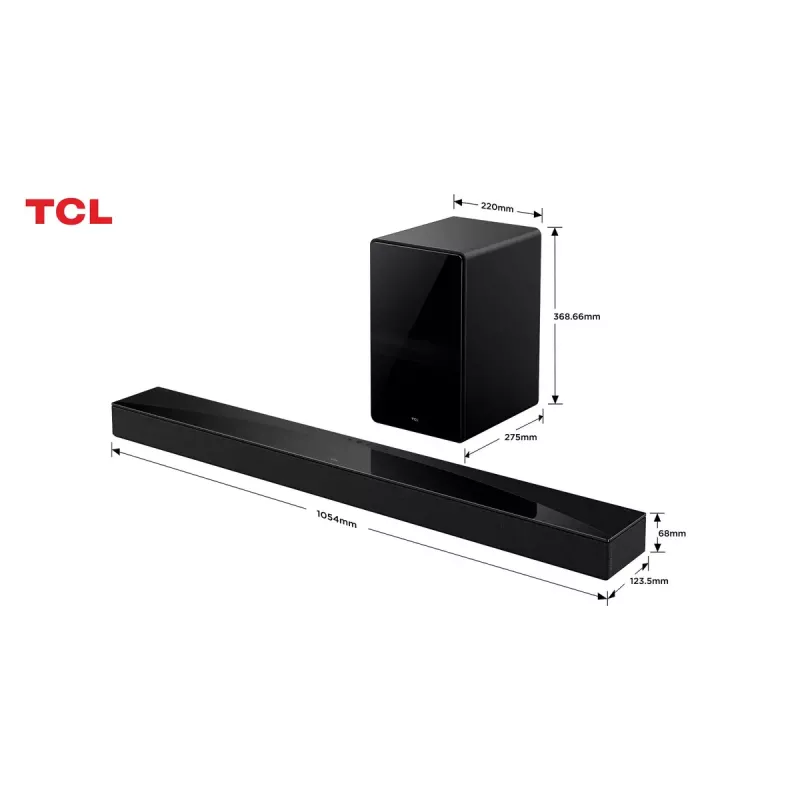 Sound bar TCL Q75H 620W 5.1.2-channel with wireless active subwoofer, HDMI 2.1, Bluetooth 5.3, Wi‑Fi 5, 1040×110×58 mm