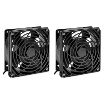 Intellinet 2-Fan Ventilation Unit for 19 inch Wallmount Cabinets Roof-mount, 1.8 m Power Cable with EU CEE 7/7 Plug, Format 120 x 120 mm, Earthing Kit Included, Black