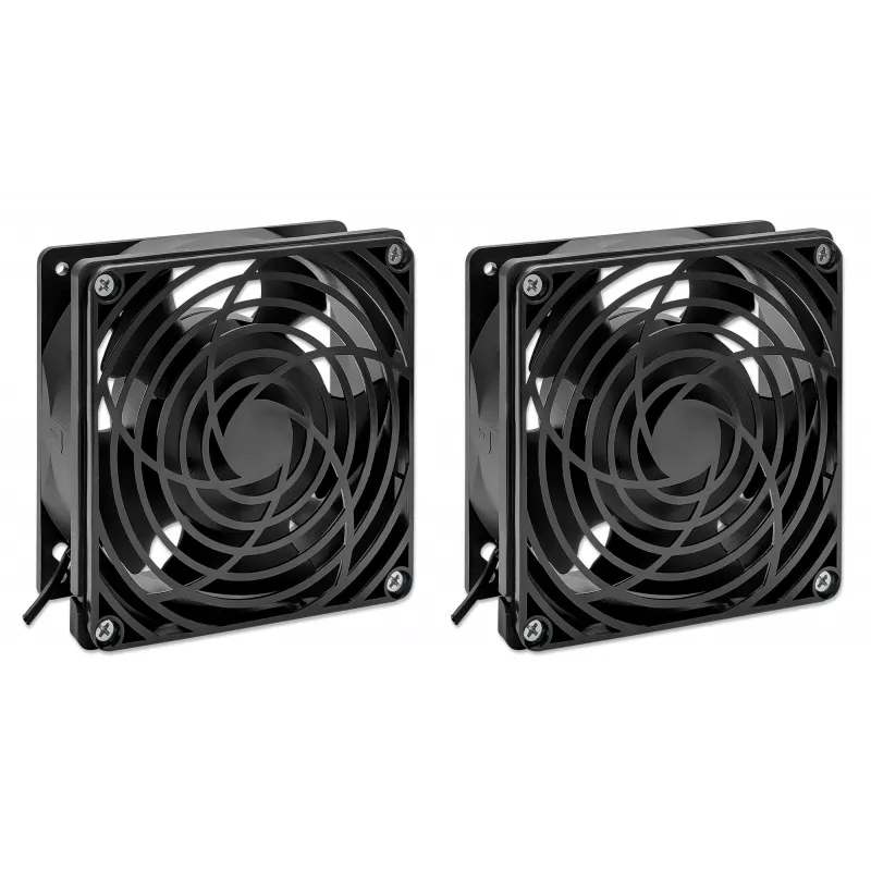 Intellinet 2-Fan Ventilation Unit for 19 inch Wallmount Cabinets Roof-mount, 1.8 m Power Cable with EU CEE 7/7 Plug, Format 120 x 120 mm, Earthing Kit Included, Black