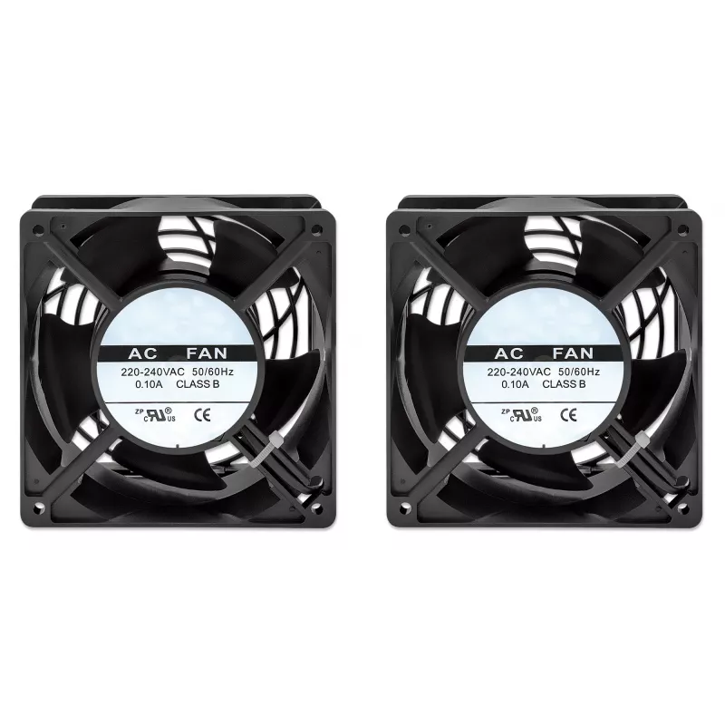 Intellinet 2-Fan Ventilation Unit for 19 inch Wallmount Cabinets Roof-mount, 1.8 m Power Cable with EU CEE 7/7 Plug, Format 120 x 120 mm, Earthing Kit Included, Black