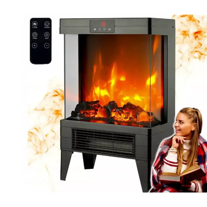 Electric heater Carruzzo Q20P oil-filled radiator, 1800W, 15–45°C, glass housing, remote/app/touch control, timer 1–12h, wall or floor, black