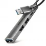 USB hub AXAGON HUE-STA — 4-port aluminium strip, 1× USB-A 5Gbps + 2× USB-A & 1× USB-C 480Mbps, USB-A host, grey