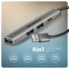 USB hub AXAGON HUE-STA — 4-port aluminium strip, 1× USB-A 5Gbps + 2× USB-A & 1× USB-C 480Mbps, USB-A host, grey
