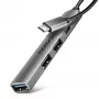 USB hub AXAGON HUE-STC, 4-port aluminium strip, 1x USB-A 5Gbps + 2x USB-A & 1x USB-C 480Mbps, USB-C host, 12 cm cable, grey