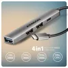 USB hub AXAGON HUE-STC, 4-port aluminium strip, 1x USB-A 5Gbps + 2x USB-A & 1x USB-C 480Mbps, USB-C host, 12 cm cable, grey
