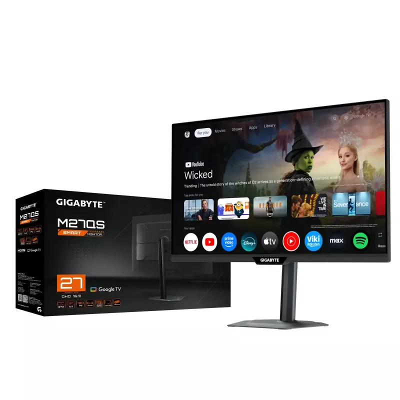 27 inch GIGABYTE M27QS 2K QHD Smart Monitor — 2560x1440, 180Hz, 1ms, 350 cd/m², FreeSync, DisplayHDR400, HDMI 2.0, DP 1.4
