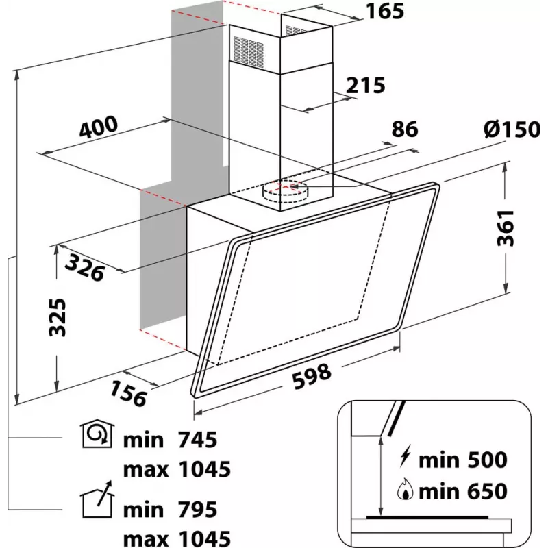 Whirlpool AKR 62F LT K Wall-mounted Black 650 m³/h