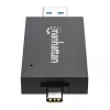 Manhattan USB-A / USB-C combo Multi-Card Reader/Writer, 5 Gbps (USB 3.2 Gen1 aka USB 3.0), Male to microSD and SD/MMC Slots, Mini Format, SuperSpeed USB, Windows or Mac, Black/Transparent, Three Year Warranty