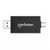 Manhattan USB-A / USB-C combo Multi-Card Reader/Writer, 5 Gbps (USB 3.2 Gen1 aka USB 3.0), Male to microSD and SD/MMC Slots, Mini Format, SuperSpeed USB, Windows or Mac, Black/Transparent, Three Year Warranty