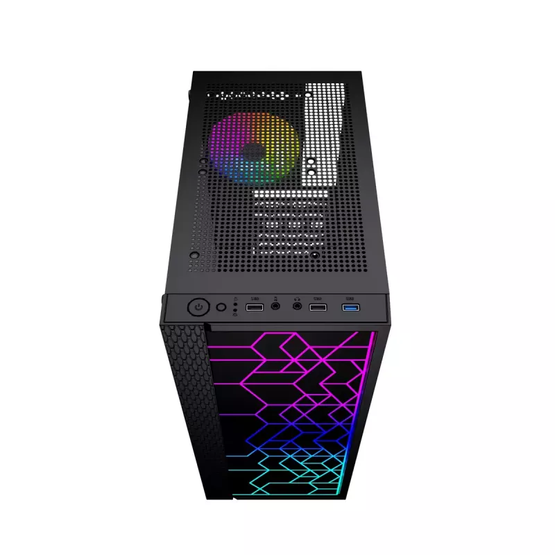 PC Case GEMBIRD Fornax 2500 Midi Tower Black — ATX/ITX support, tempered glass, RGB, 3x120mm front, 2x2.5 inch bays