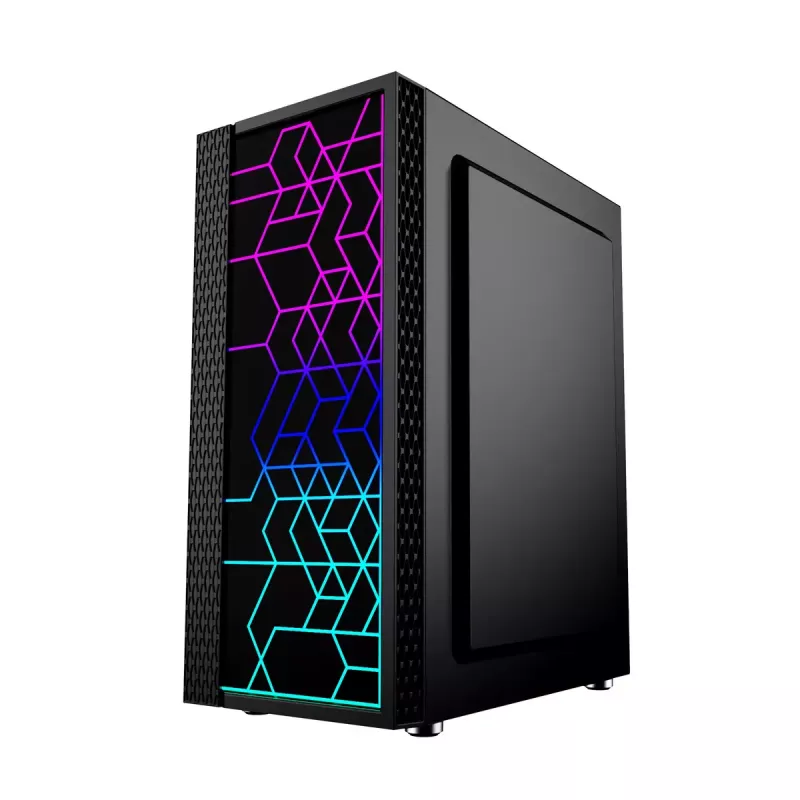 PC Case GEMBIRD Fornax 2500 Midi Tower Black — ATX/ITX support, tempered glass, RGB, 3x120mm front, 2x2.5 inch bays