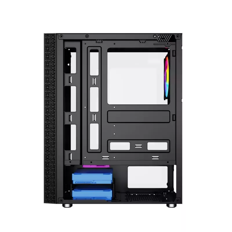 PC Case GEMBIRD Fornax 2500 Midi Tower Black — ATX/ITX support, tempered glass, RGB, 3x120mm front, 2x2.5 inch bays