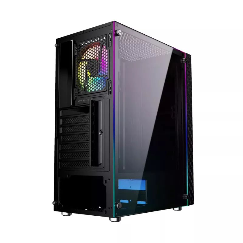 PC Case GEMBIRD Fornax 2500 Midi Tower Black — ATX/ITX support, tempered glass, RGB, 3x120mm front, 2x2.5 inch bays
