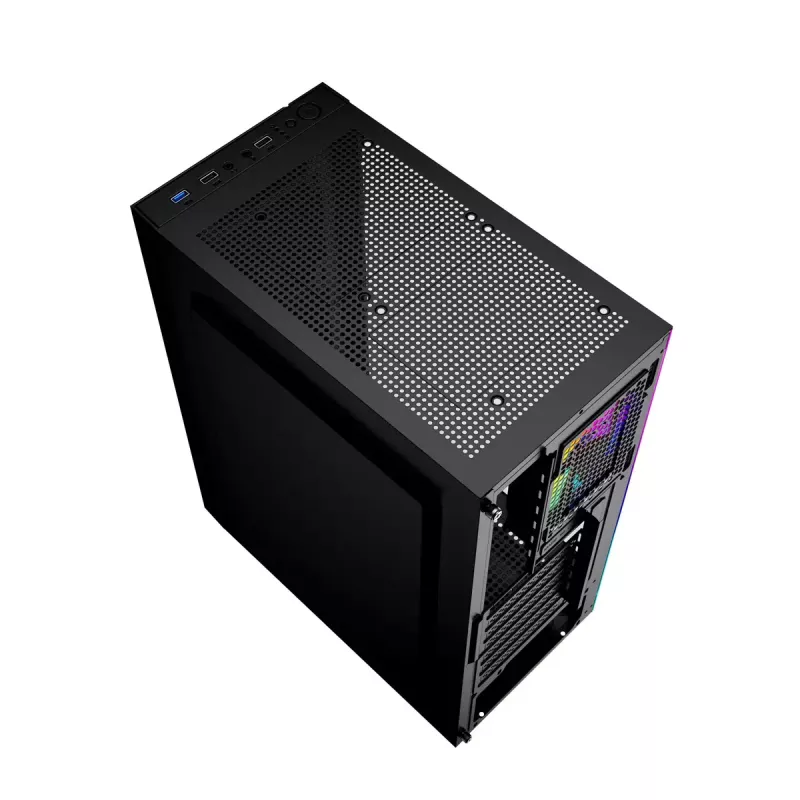 PC Case GEMBIRD Fornax 2500 Midi Tower Black — ATX/ITX support, tempered glass, RGB, 3x120mm front, 2x2.5 inch bays