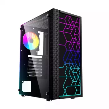 PC Case GEMBIRD Fornax 2500 Midi Tower Black — ATX/ITX support, tempered glass, RGB, 3x120mm front, 2x2.5 inch bays