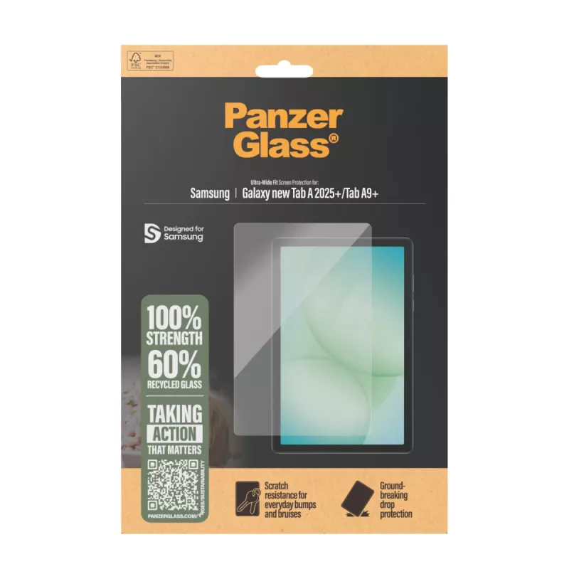 Tempered screen protector PanzerGlass for Samsung Galaxy Tab A11+ / Tab A9+ — Ultra-Wide Fit, PET, transparent
