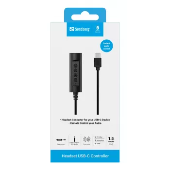 Sandberg Headset USB-C Controller, 1.5m, Controller, 25 g, Black