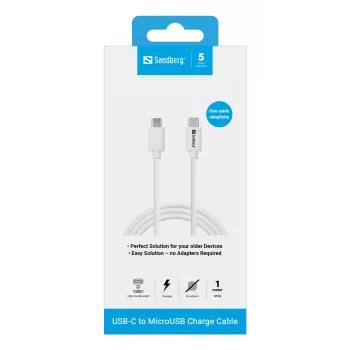 Sandberg USB-C>MicroUSB Charge Cable 1m, 1 m, USB C, Micro-USB B, White