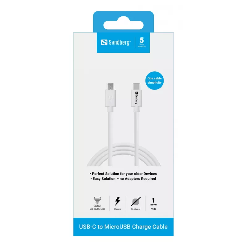 Sandberg USB-C>MicroUSB Charge Cable 1m, 1 m, USB C, Micro-USB B, White