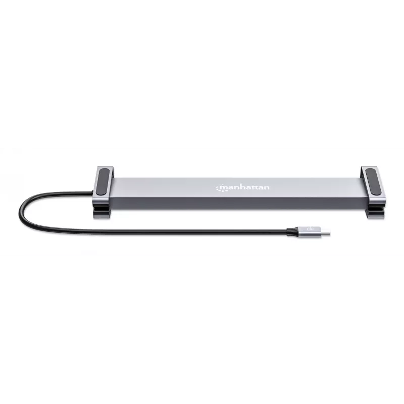 Manhattan USB-C Dock/Hub with Card Reader and MST, Ports (x7): Ethernet, HDMI (x2 4k@60Hz), USB-A (x3) and USB-C, with Power Delivery (PD) 100W- requires external USB-C charger (not included). USB powered (no external power supply required) when PD is not in use