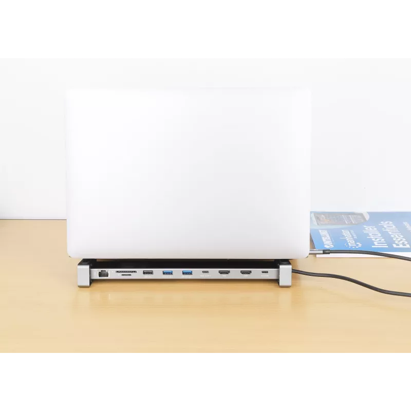 Manhattan USB-C Dock/Hub with Card Reader and MST, Ports (x7): Ethernet, HDMI (x2 4k@60Hz), USB-A (x3) and USB-C, with Power Delivery (PD) 100W- requires external USB-C charger (not included). USB powered (no external power supply required) when PD is not in use