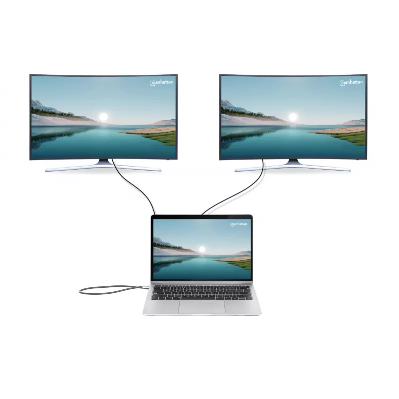 Manhattan USB-C Dock/Hub with Card Reader and MST, Ports (x7): Ethernet, HDMI (x2 4k@60Hz), USB-A (x3) and USB-C, with Power Delivery (PD) 100W- requires external USB-C charger (not included). USB powered (no external power supply required) when PD is not in use